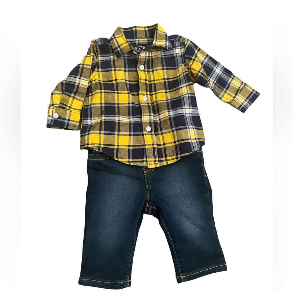 Baby boys children’s place plaid top and jeans